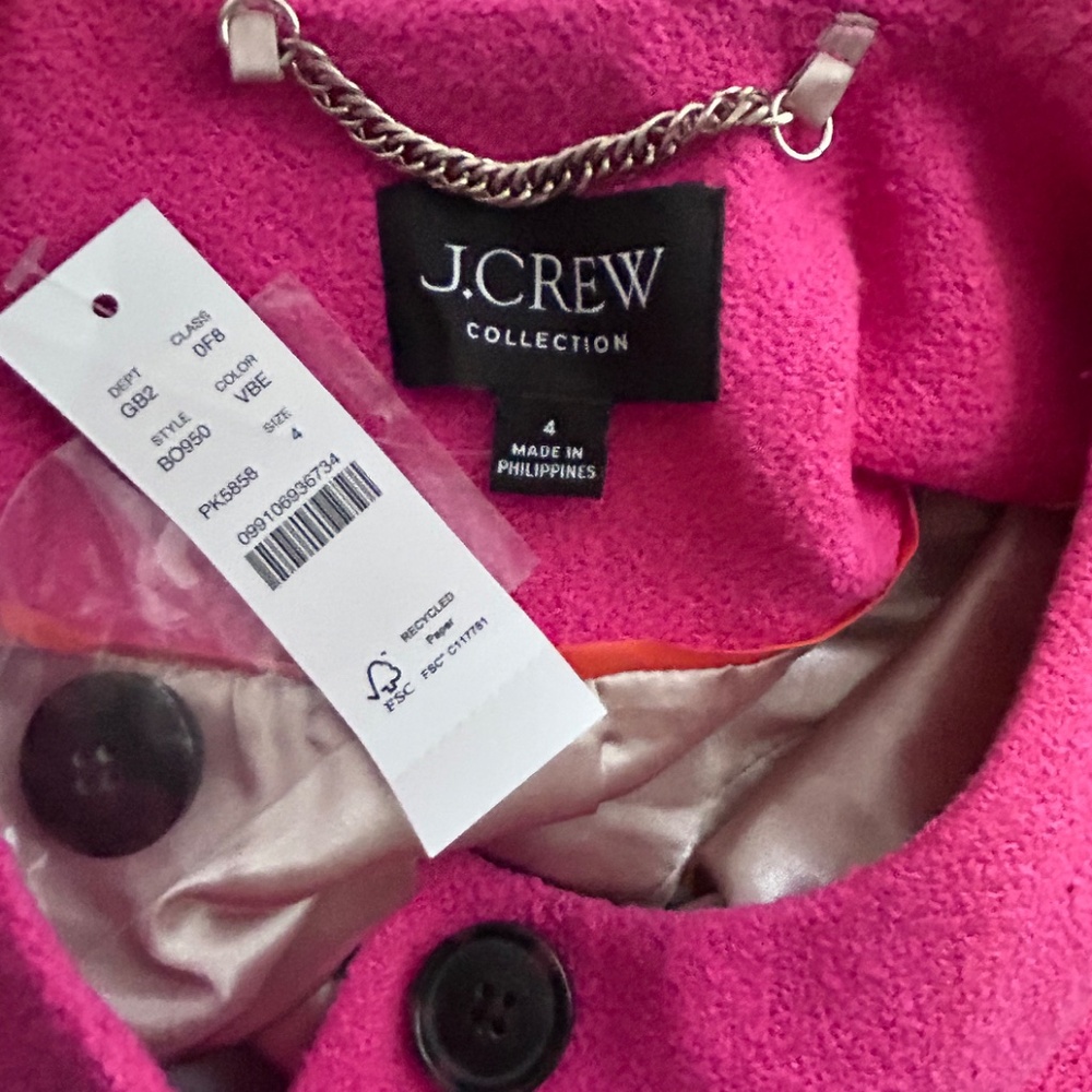 NWT! J. Crew Collection Lady Bomber Cotton Boucle Hot Pink Cropped Blazer, 4 - Picture 5 of 5